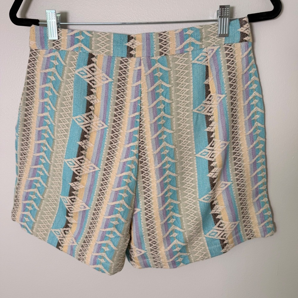 Pleated Embroidered Pastel Colorful Cotton Shorts (S) Summer High Waist 3" Rise - Picture 12 of 12